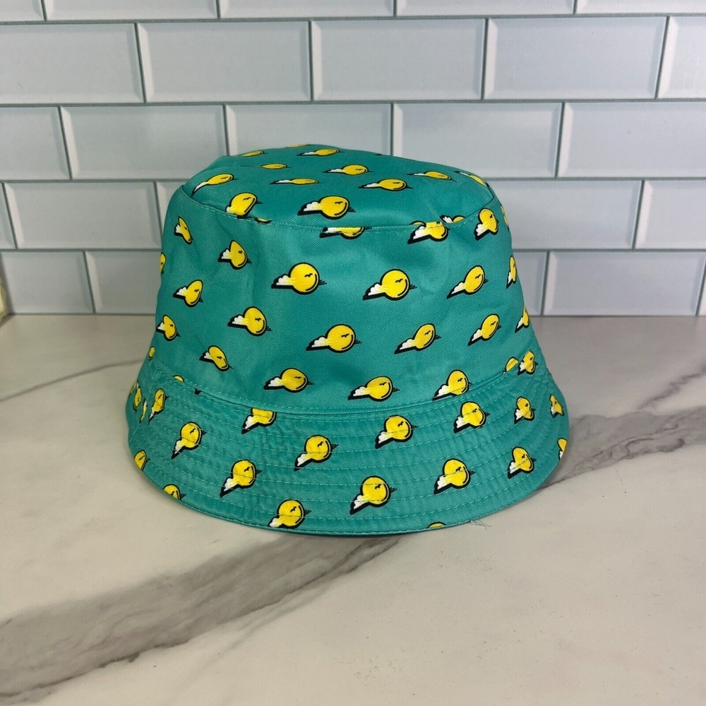 Happy Thursday Bucket Hat With Yellow Bird Pattern Geometric